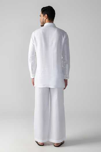 Shop_Amit Arora_White Linen Pintuck Kurta And Palazzo Set _at_Aza_Fashions