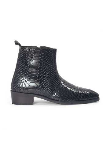 Domani_Black Serpente Leather Boots _Online_at_Aza_Fashions