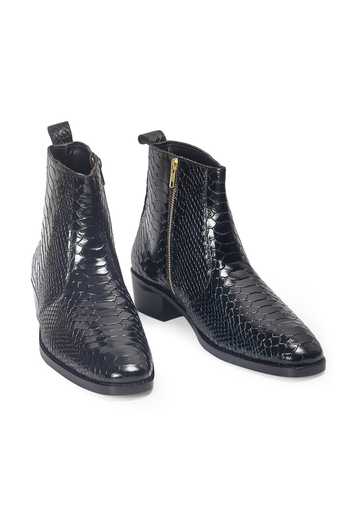 Buy_Domani_Black Serpente Leather Boots _Online_at_Aza_Fashions