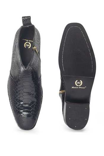 Shop_Domani_Black Serpente Leather Boots _Online_at_Aza_Fashions