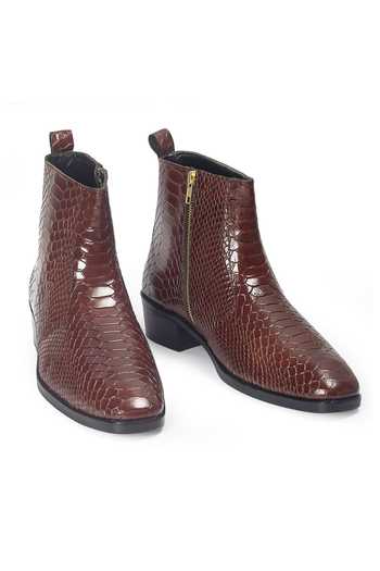 Buy_Domani_Brown Serpente Leather Boots _Online_at_Aza_Fashions