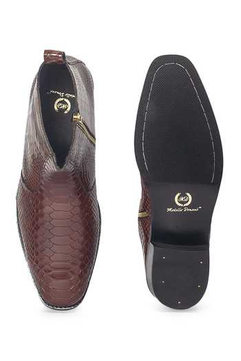 Shop_Domani_Brown Serpente Leather Boots _Online_at_Aza_Fashions