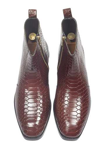 Shop_Domani_Brown Serpente Leather Boots _at_Aza_Fashions