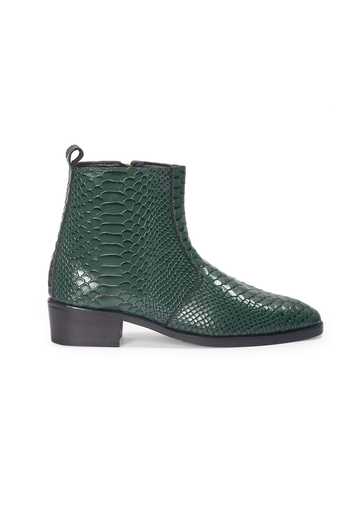 Domani_Green Serpente Leather Boots _Online_at_Aza_Fashions