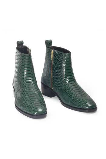 Buy_Domani_Green Serpente Leather Boots _Online_at_Aza_Fashions