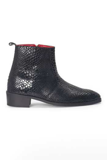 Domani_Black Obsidian Leather Boots _Online_at_Aza_Fashions