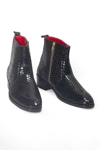 Buy_Domani_Black Obsidian Leather Boots _Online_at_Aza_Fashions