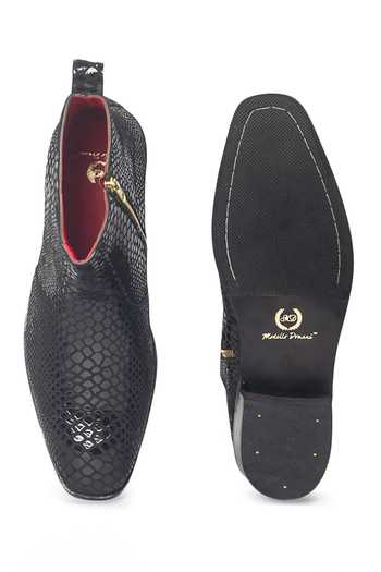 Shop_Domani_Black Obsidian Leather Boots _Online_at_Aza_Fashions