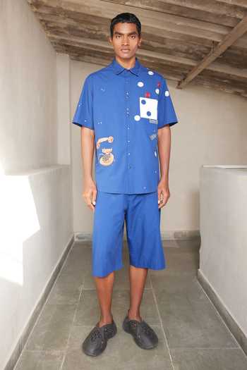 Shahin Mannan_Blue Poplin Beautiful Life Half Sleeve Shirt _Online_at_Aza_Fashions