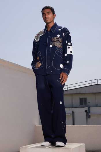Buy_Shahin Mannan_White Suiting Telephone And Text Embroidered Jacket _Online_at_Aza_Fashions