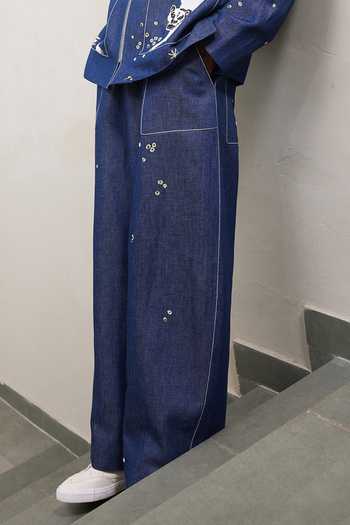 Shahin Mannan_Blue Denim Baggy Pant _Online_at_Aza_Fashions