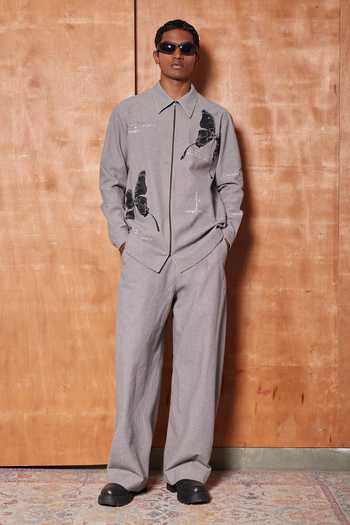 Buy_Shahin Mannan_Grey Fading Butterfly Shirt With Baggy Pant _at_Aza_Fashions