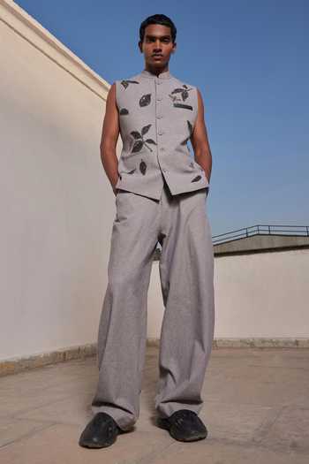 Shahin Mannan_Black Drifting Leaves Nehru Jacket _Online_at_Aza_Fashions
