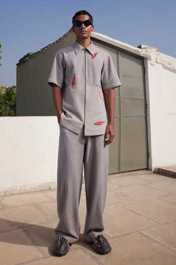 Shahin Mannan_Grey Fish In The Net Half Sleeve Shirt _Online_at_Aza_Fashions
