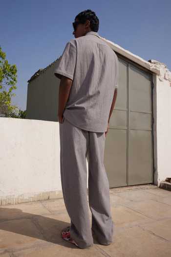 Shop_Shahin Mannan_Grey Fish In The Net Half Sleeve Shirt _at_Aza_Fashions