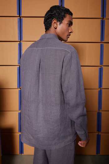 Shop_Shahin Mannan_Charcoal Linen Gentle Garden Full Sleeve Shirt _at_Aza_Fashions
