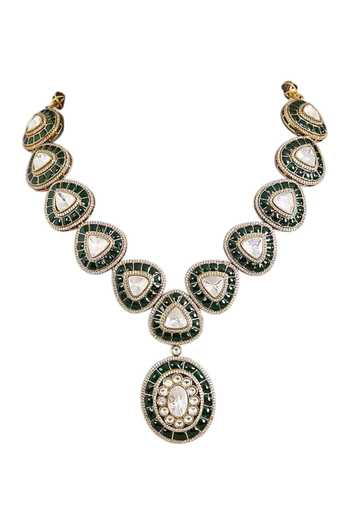 Buy_Auraa Trends_Green Kundan Necklace Set _Online_at_Aza_Fashions