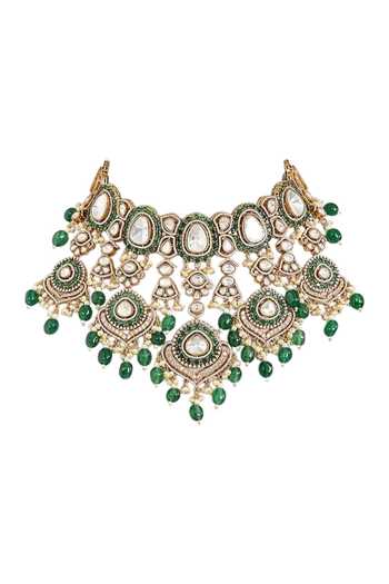 Buy_Auraa Trends_Green Kundan Choker Necklace Set _Online_at_Aza_Fashions
