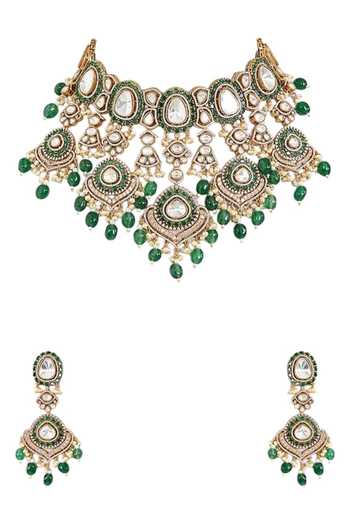 Auraa Trends_Green Kundan Choker Necklace Set _at_Aza_Fashions
