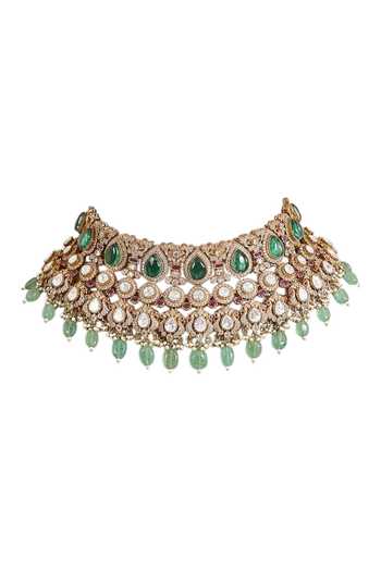 Buy_Auraa Trends_Multi Color Green Kundan Choker Set _Online_at_Aza_Fashions