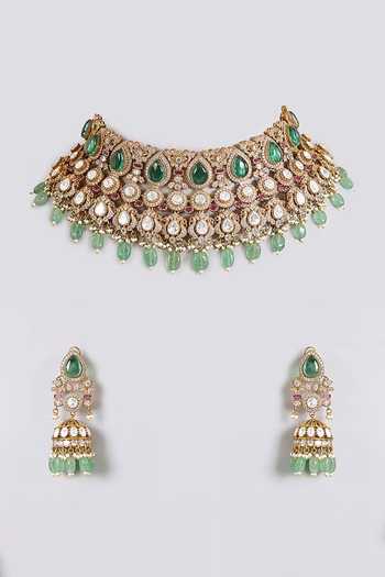 Auraa Trends_Multi Color Green Kundan Choker Set _at_Aza_Fashions