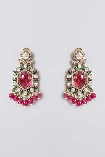 Buy_Auraa Trends_Pink Kundan Embellished Necklace Set _Online_at_Aza_Fashions