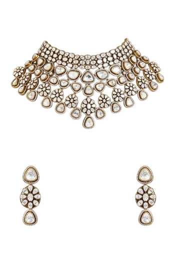 Shop_Auraa Trends_Gold Plated Kundan Choker Necklace Set _Online_at_Aza_Fashions