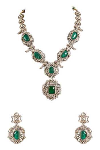 Auraa Trends_Green Kundan Necklace Set _Online_at_Aza_Fashions