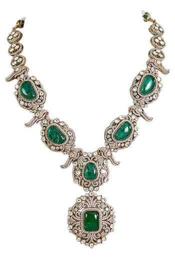 Shop_Auraa Trends_Green Kundan Necklace Set _Online_at_Aza_Fashions
