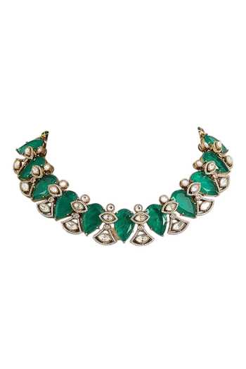 Auraa Trends_Emerald Green Statement Necklace Set _Online_at_Aza_Fashions