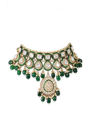 Shop_Auraa Trends_Green Kundan Choker Necklace Set _Online_at_Aza_Fashions