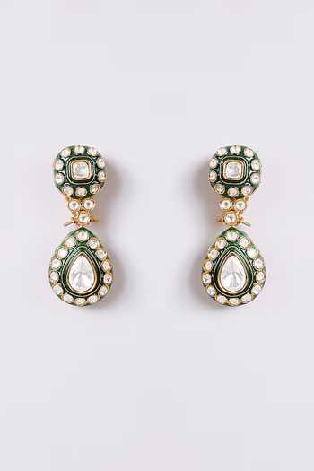 Auraa Trends_Green Emerald Kundan Choker Necklace Set _Online_at_Aza_Fashions