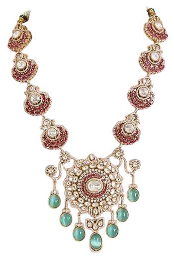 Shop_Auraa Trends_Pink Kundan Polki Necklace Set _Online_at_Aza_Fashions