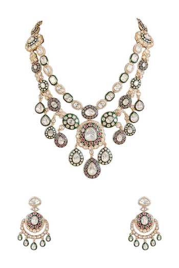 Buy_Auraa Trends_Multi Color Meenakari Kundan Polki Long Necklace Set _Online_at_Aza_Fashions
