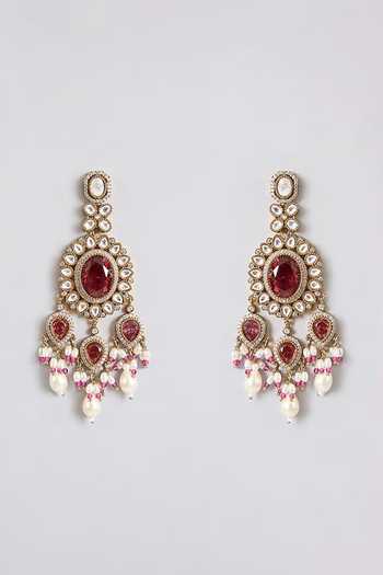 Auraa Trends_Red Royal Kundan Embellished Necklace Set _Online_at_Aza_Fashions