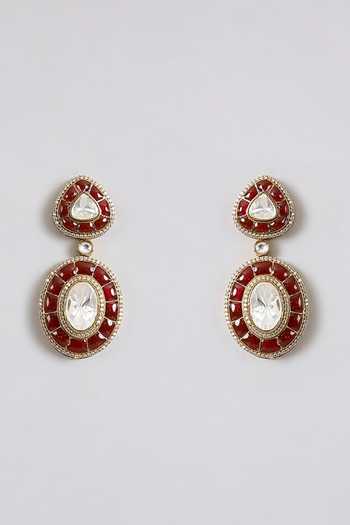 Auraa Trends_Red Kundan Embellished Necklace Set _Online_at_Aza_Fashions