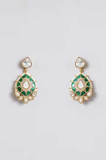 Buy_Auraa Trends_Green Kundan Beaded Choker Necklace Set _Online_at_Aza_Fashions