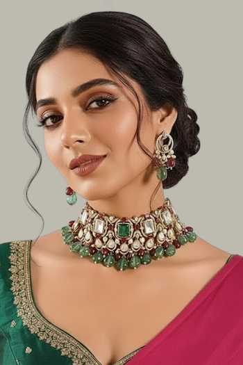Buy_Auraa Trends_Multi Color Stone Embellished Choker Necklace Set _at_Aza_Fashions