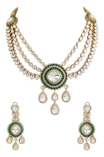 Auraa Trends_Green Enameled Layered Necklace Set _Online_at_Aza_Fashions
