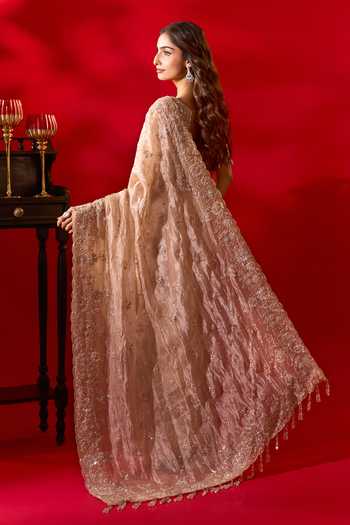 Azeera_Gold Tissue Embroidered Saree With Unstitched Blouse Piece _Online_at_Aza_Fashions