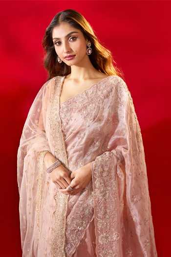 Buy_Azeera_Pink Tissue Embroidered Saree With Unstitched Blouse Piece 