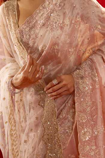 Shop_Azeera_Pink Tissue Embroidered Saree With Unstitched Blouse Piece _Online