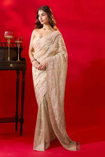 Buy_Azeera_Green Tissue Embroidered Saree With Unstitched Blouse Piece 