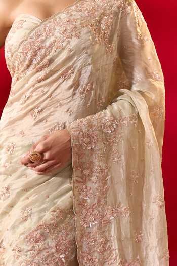 Buy_Azeera_Green Tissue Embroidered Saree With Unstitched Blouse Piece _Online