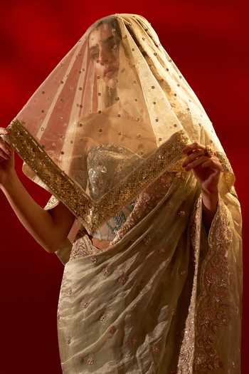 Shop_Azeera_Green Tissue French Rose Embroidered Saree With Unstitched Blouse Piece _Online