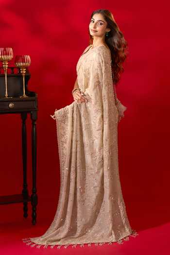 Shop_Azeera_Gold Tissue Surbhi Embroidered Saree With Unstitched Blouse Piece _Online