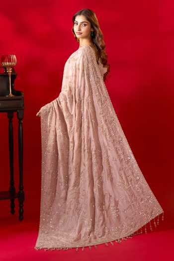 Shop_Azeera_Pink Tissue Floral Embroidered Saree With Unstitched Blouse Piece _Online