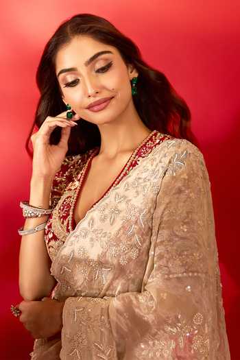 Buy_Azeera_Ivory Tissue Zaveria Embroidered Saree With Unstitched Blouse Piece _Online