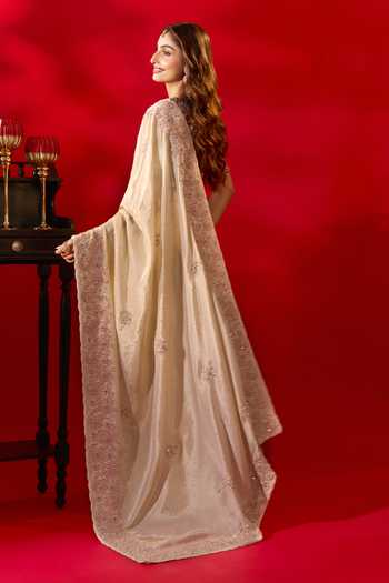 Azeera_Gold Tissue Yashvi Bordered Saree With Unstitched Blouse Piece _Online_at_Aza_Fashions