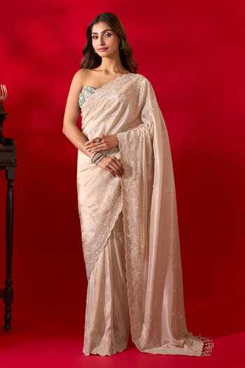 Buy_Azeera_Gold Tissue Pastel Embroidered Saree With Unstitched Blouse Piece _Online_at_Aza_Fashions